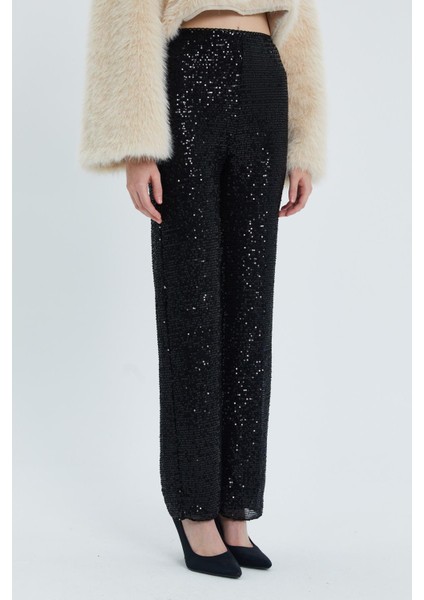 Pul Payetli Pantolon Sıyah modelleri