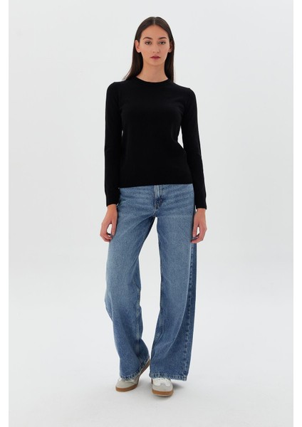 Bisiklet Yaka Triko Kazak Siyah