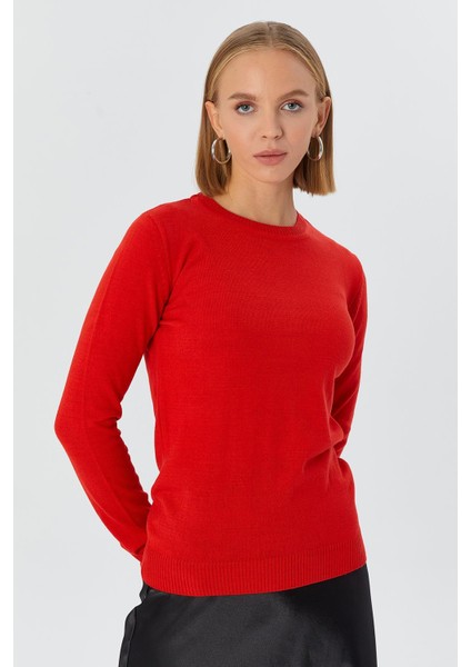 Bisiklet Yaka Triko Kazak Vişne