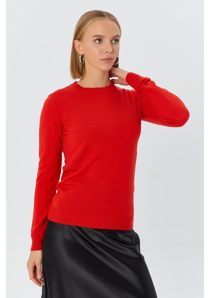 Bisiklet Yaka Triko Kazak Vişne modelleri