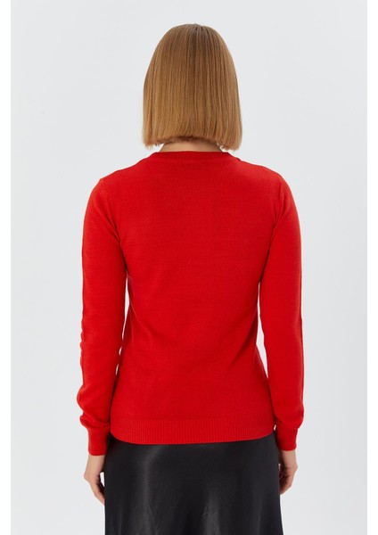 Bisiklet Yaka Triko Kazak Vişne indirimleri