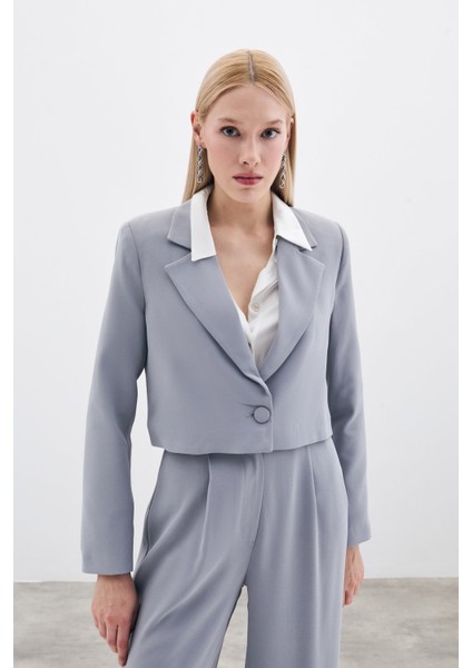 Kısa Krep Ceket - Gri indirimleri