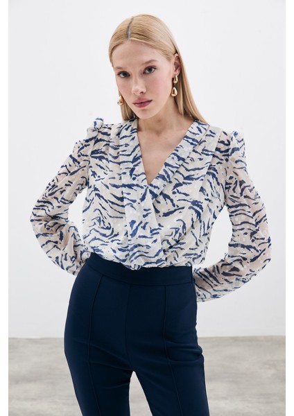 Puantiye Dokulu Bodysuit - Mavi