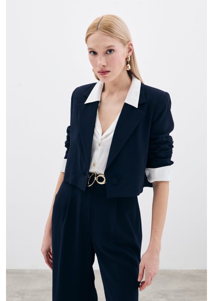 Kısa Krep Ceket - Lacivert