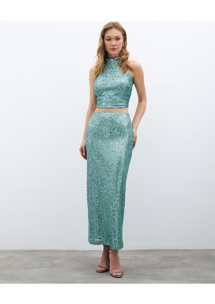 Fermuarlı Karolin Midi Etek - Mint fiyatları