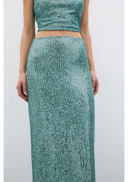 Fermuarlı Karolin Midi Etek - Mint fırsatları