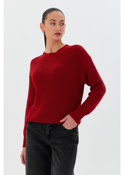 Bisiklet Yaka Triko Kazak Vişne