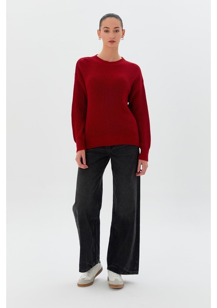 Bisiklet Yaka Triko Kazak Vişne fiyatları