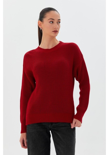 Bisiklet Yaka Triko Kazak Vişne modelleri