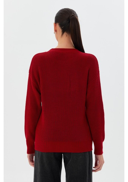 Bisiklet Yaka Triko Kazak Vişne indirimleri