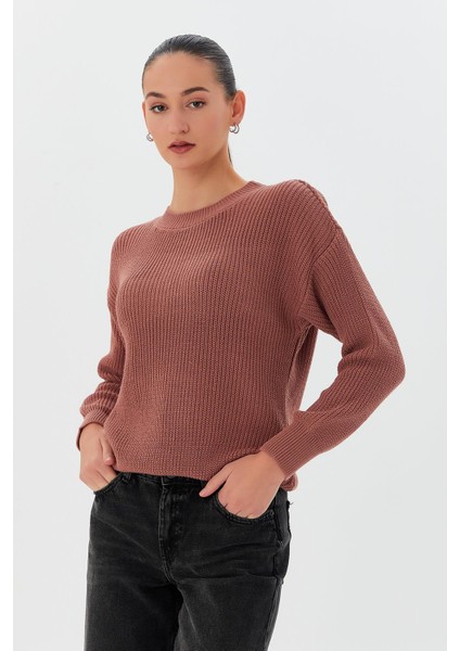 Bisiklet Yaka Triko Kazak Gül Kurusu