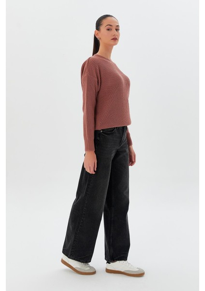 Bisiklet Yaka Triko Kazak Gül Kurusu modelleri