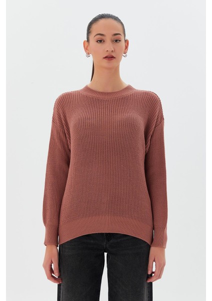 Bisiklet Yaka Triko Kazak Gül Kurusu fırsatları