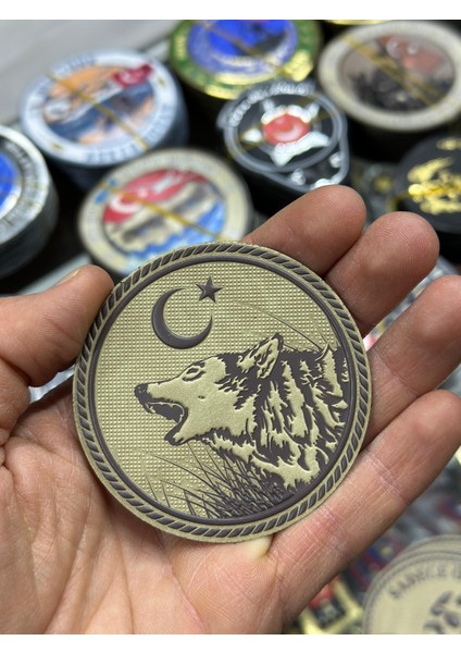 Ay Yıldız ve Kurt Motifli Peç 3D Lazer Kesim Arkası Cırtlı Patch