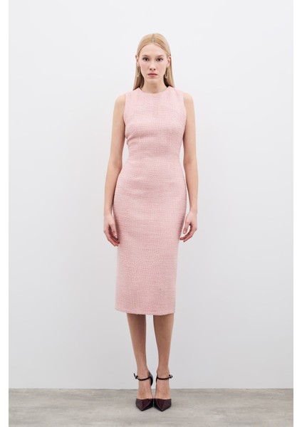Kolsuz Uzun Tüvit Elbise - Pudra modelleri