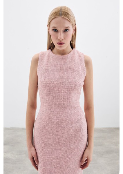 Kolsuz Uzun Tüvit Elbise - Pudra indirimleri