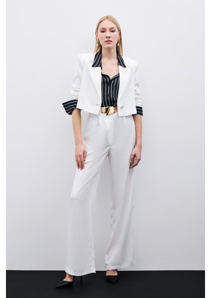 Pileli Krep Pantolon - Ekru modelleri