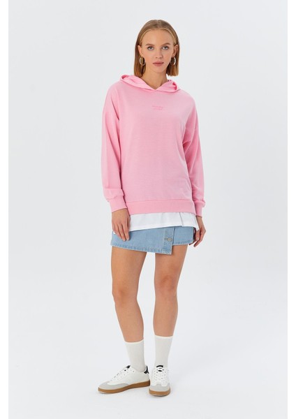 Kapüşonlu Kendinden Içlikli Sweatshirt Pembe