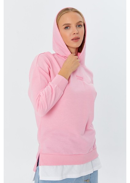 Kapüşonlu Kendinden Içlikli Sweatshirt Pembe