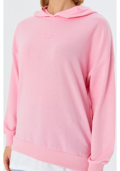 Kapüşonlu Kendinden Içlikli Sweatshirt Pembe