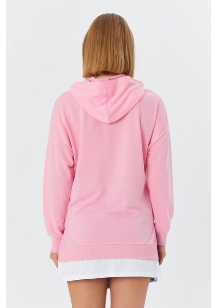 Kapüşonlu Kendinden Içlikli Sweatshirt Pembe