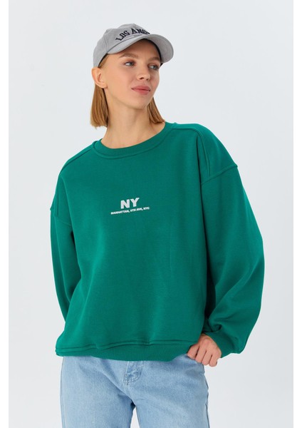 Kabartma Baskılı Sweatshirt Benetton Green