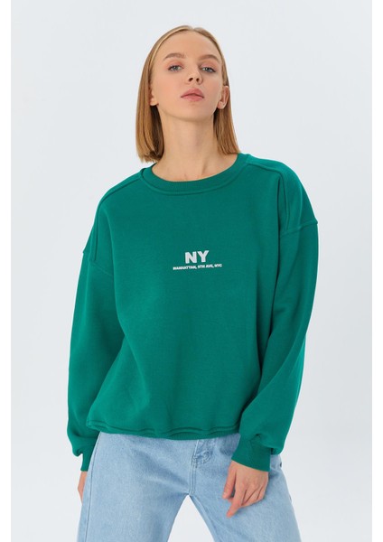 Kabartma Baskılı Sweatshirt Benetton Green