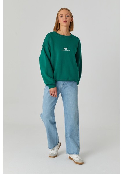 Kabartma Baskılı Sweatshirt Benetton Green