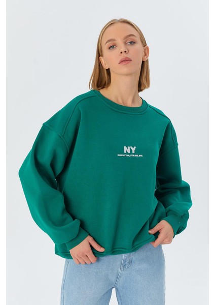 Kabartma Baskılı Sweatshirt Benetton Green
