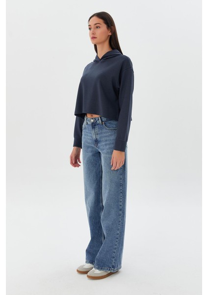 Kapüşonlu Kısa Sweatshirt Antrasıt