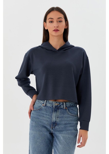 Kapüşonlu Kısa Sweatshirt Antrasıt