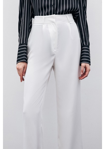 Pileli Krep Pantolon - Ekru indirimleri