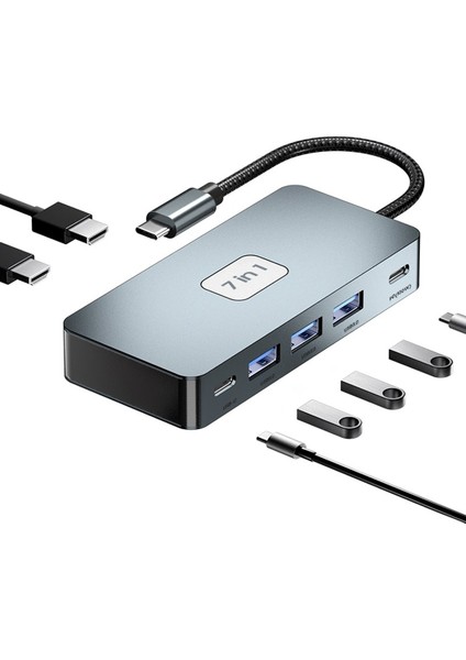 Powermaster PM-25078 7 In 1 Type-C Hub Type-C USB HDMI Çevirici Dönüştürücü Aparat