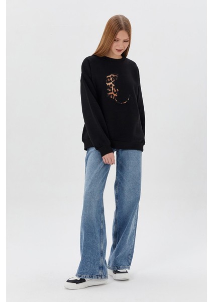 Leopar Kabartmalı Sweatsirt Sıyah fiyatları