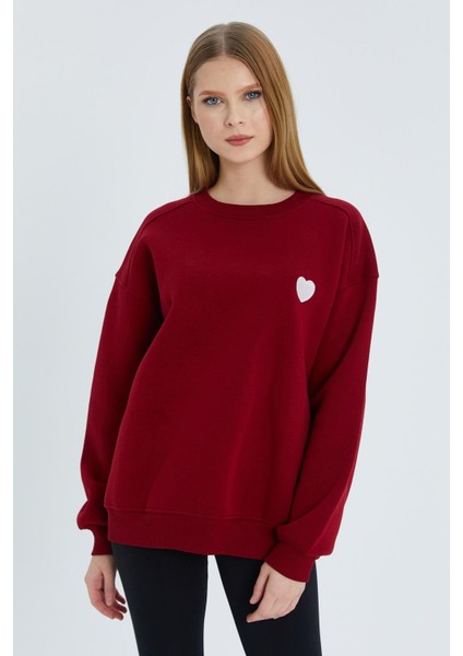 Kalp Nakışlı Sweatshirt Bordo fiyatları