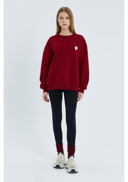 Kalp Nakışlı Sweatshirt Bordo modelleri