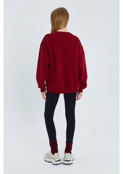 Kalp Nakışlı Sweatshirt Bordo indirimleri