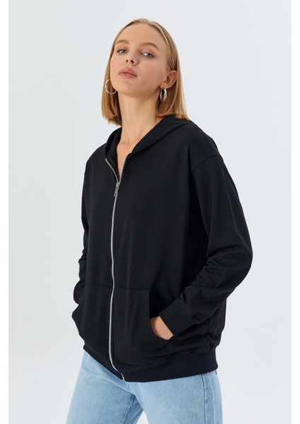 Fermuarlı Sweatshirt Sıyah