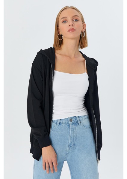 Fermuarlı Sweatshirt Sıyah