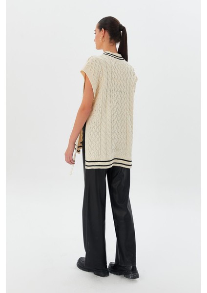 Iki Renkli Bağlamalı Süveter Ekru indirimleri