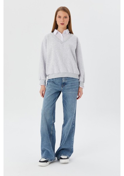 Gömlek Yaka Sweatshirt Grı