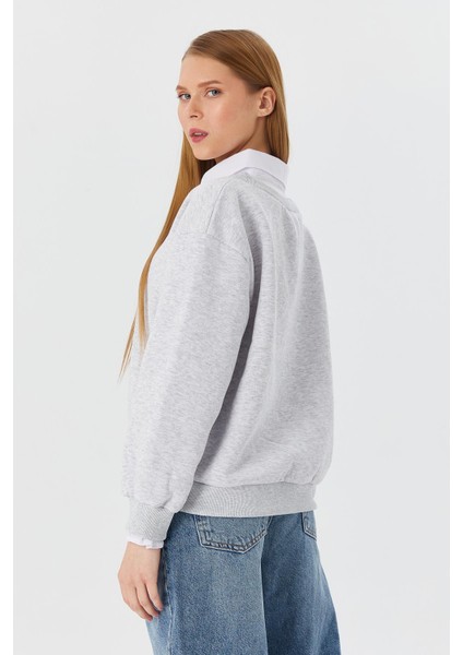 Gömlek Yaka Sweatshirt Grı