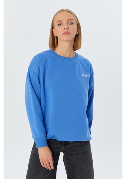 Yazı Detaylı Şardonlu Sweatshirt Indıgo