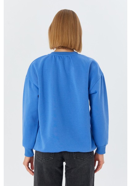 Yazı Detaylı Şardonlu Sweatshirt Indıgo