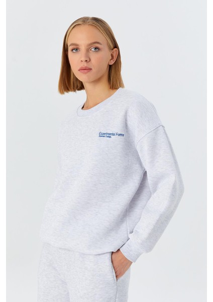 Yazı Detaylı Şardonlu Sweatshirt Kar Melanj