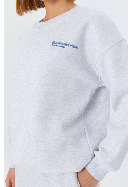 Yazı Detaylı Şardonlu Sweatshirt Kar Melanj fırsatları