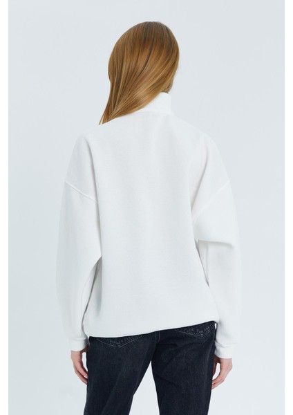 Yakası Fermuarlı Sweatshirt Ekru