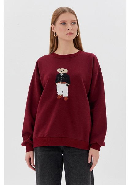Teddy Baskılı Sweatshirt Bordo fırsatları