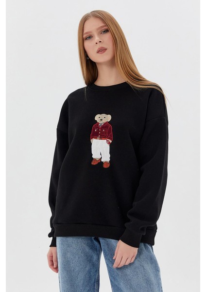 Teddy Baskılı Sweatshirt Sıyah modelleri