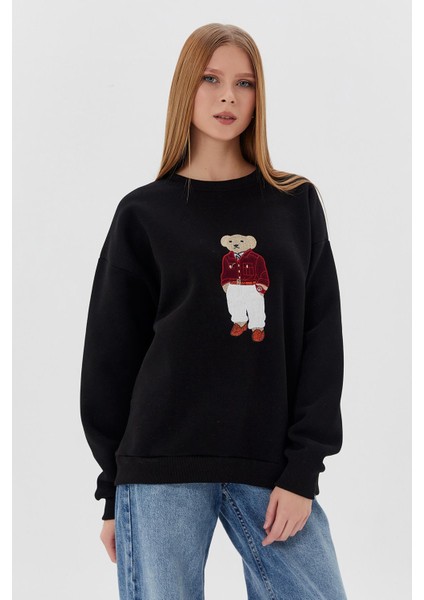 Teddy Baskılı Sweatshirt Sıyah fırsatları